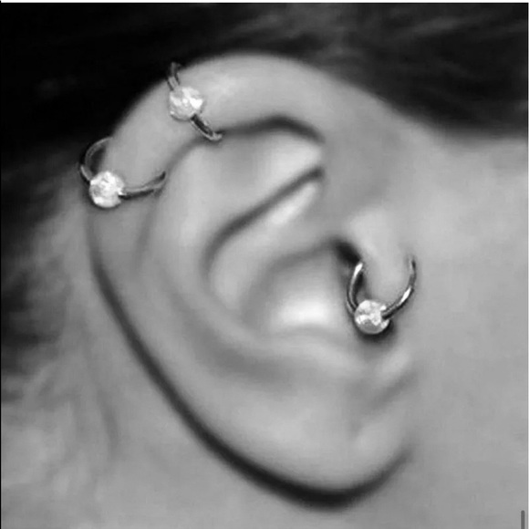 Retro Titanium Round Opal Bead Nose/ Lip Ring Hoop Body Piercing Jewelry - Picture 10 of 10